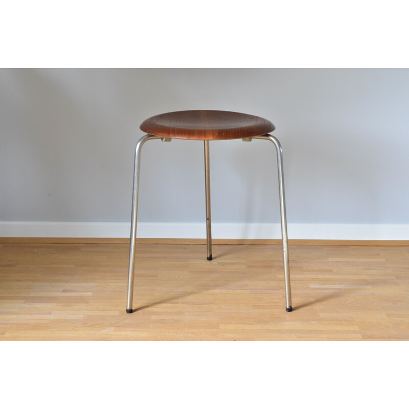 Vintage 3 Dot stool in teak and metal by Arne Jacobsen for Fritz Hansen 1950s