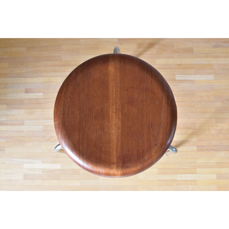 Vintage 3 Dot stool in teak and metal by Arne Jacobsen for Fritz Hansen 1950s