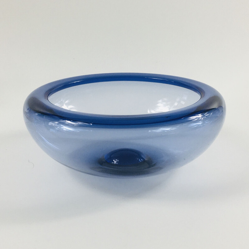 Vintage Sapphire Blue "Provence" Glass Bowl by Per Lütken for Holmegaard, Denmark 1950s