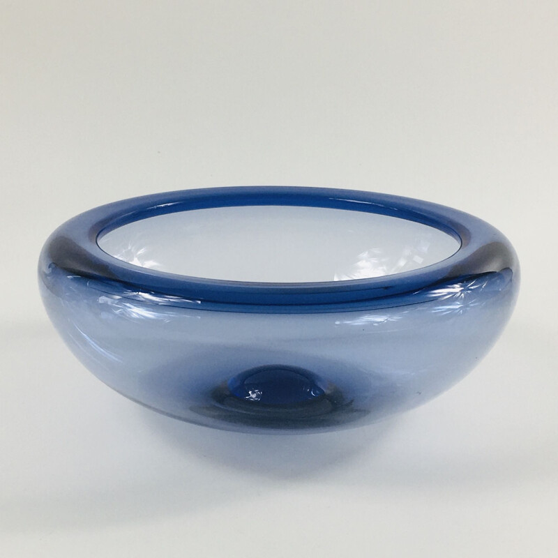 Vintage Sapphire Blue "Provence" Glass Bowl by Per Lütken for Holmegaard, Denmark 1950s