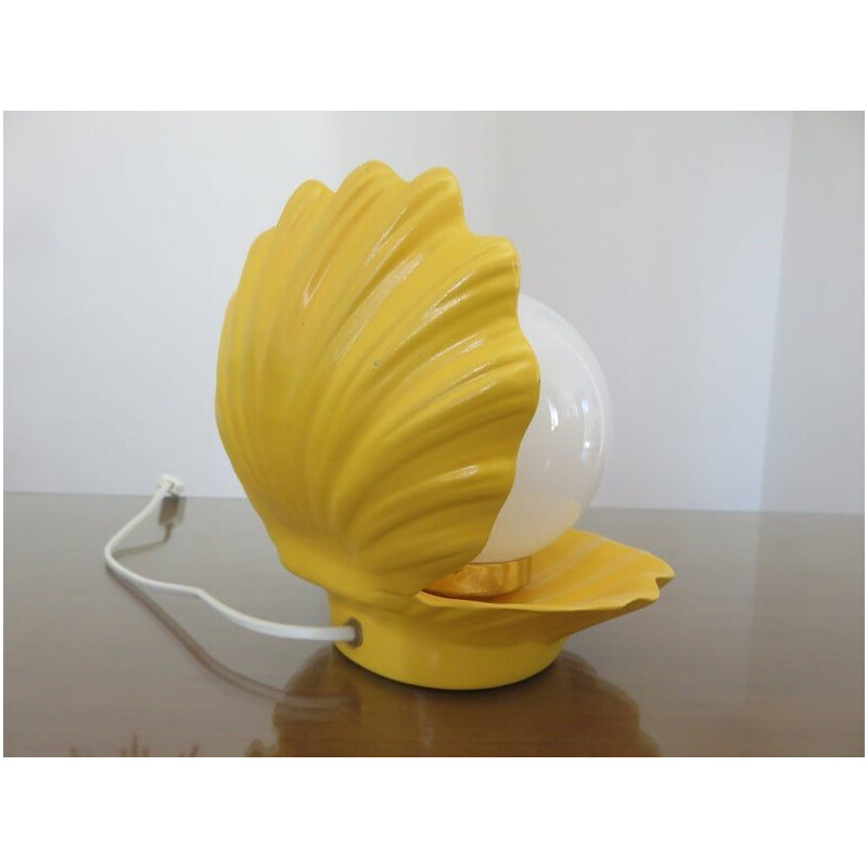 Vintage lamp shell in yellow ceramic 1970s