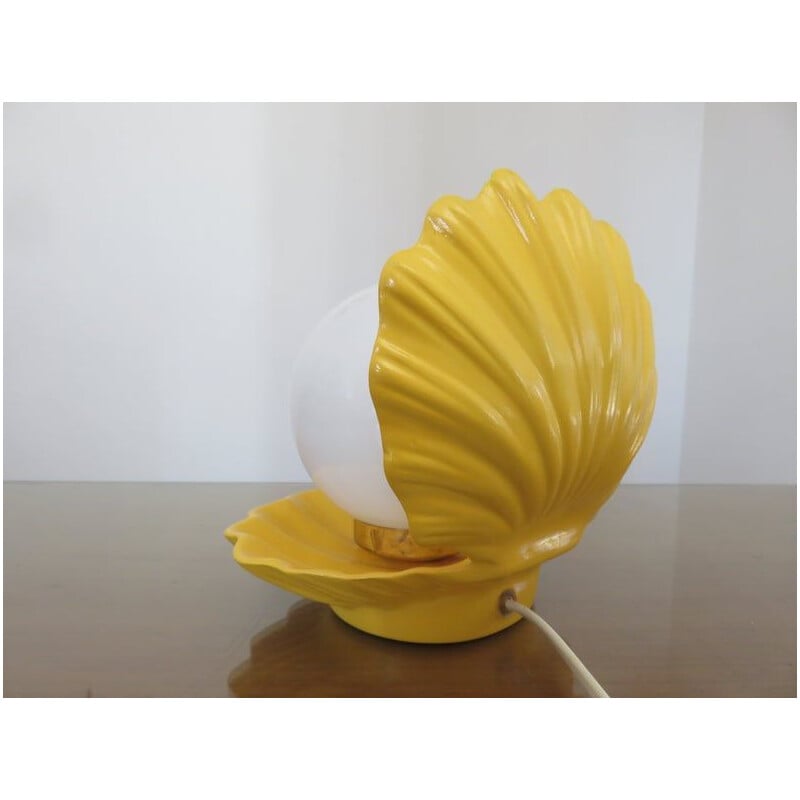 Vintage lamp shell in yellow ceramic 1970s