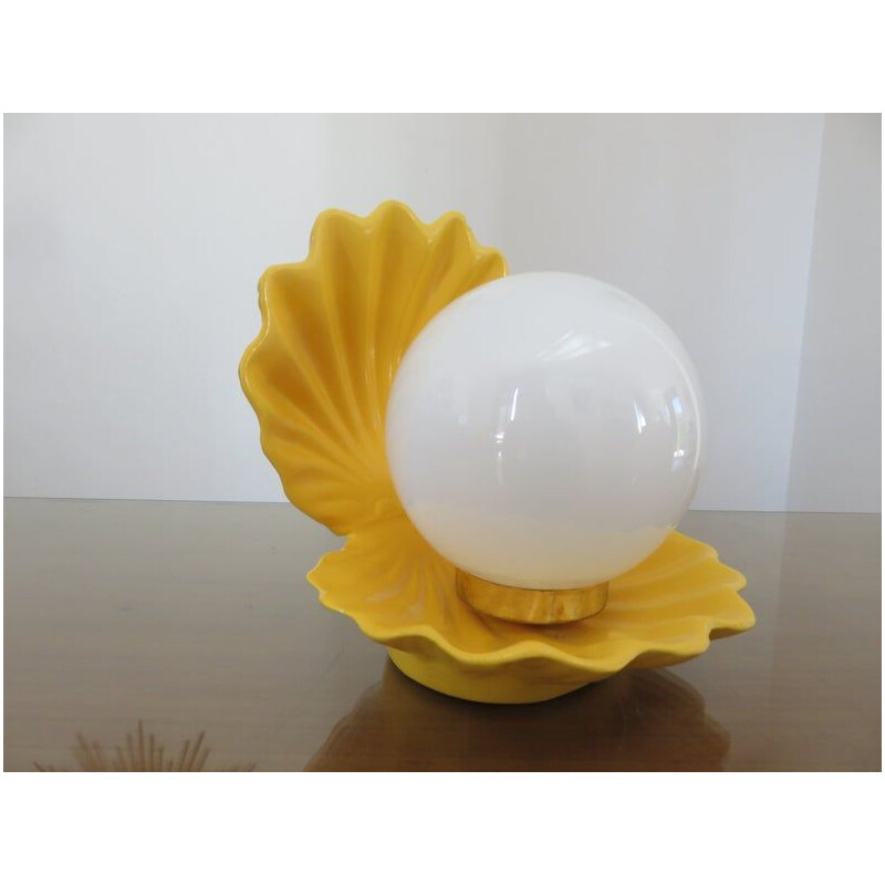 Vintage lamp shell in yellow ceramic 1970s