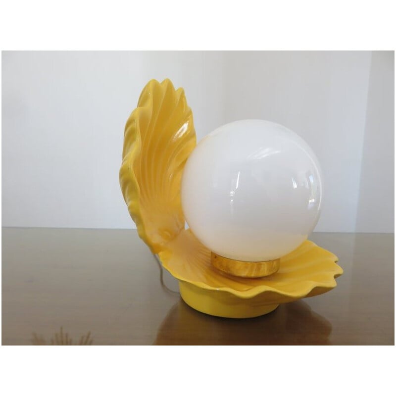 Vintage lamp shell in yellow ceramic 1970s