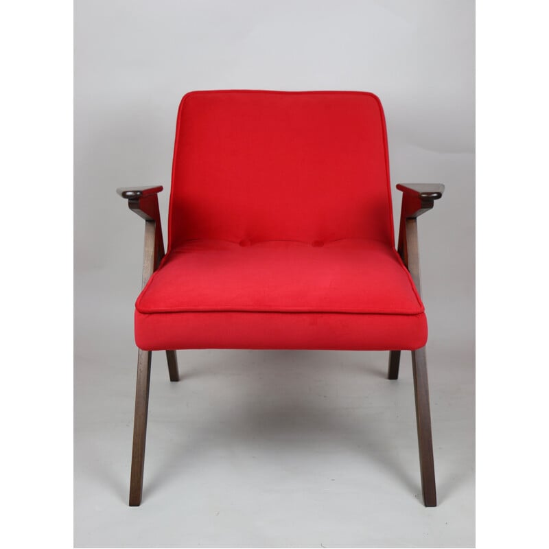 Vintage red Bunny armchair by Józef Chierowski, Polish 1970s