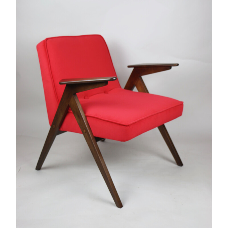 Vintage red Bunny armchair by Józef Chierowski, Polish 1970s