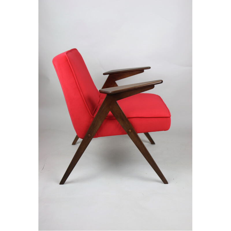 Vintage red Bunny armchair by Józef Chierowski, Polish 1970s