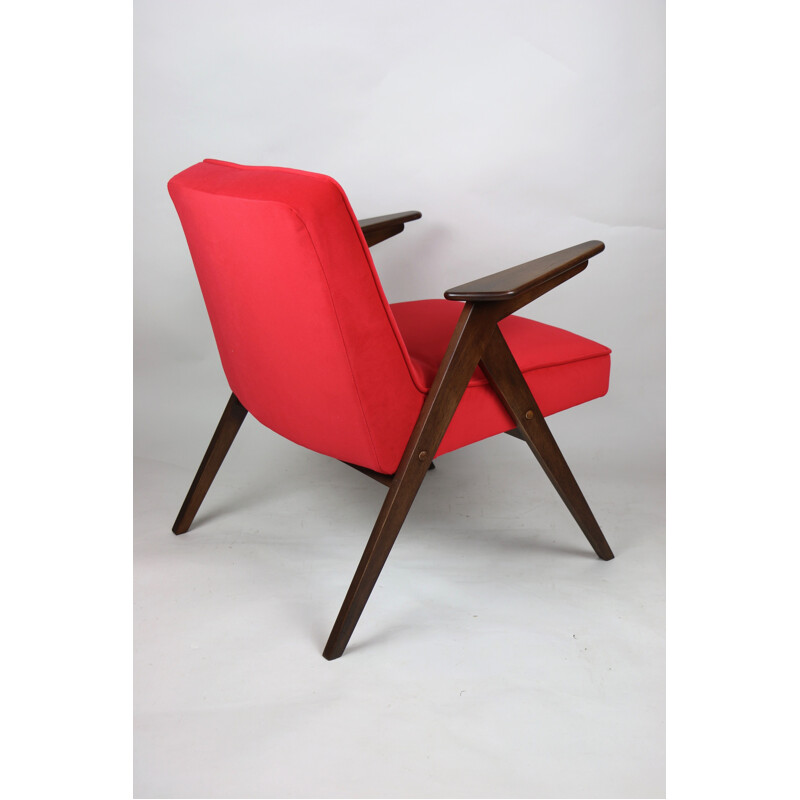 Vintage red Bunny armchair by Józef Chierowski, Polish 1970s