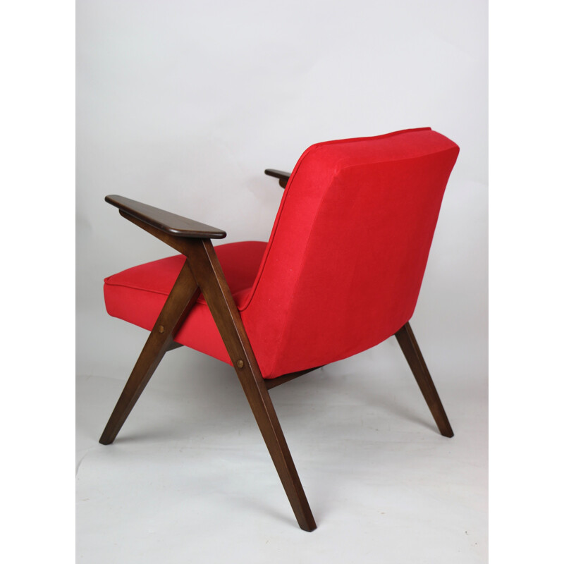 Vintage red Bunny armchair by Józef Chierowski, Polish 1970s