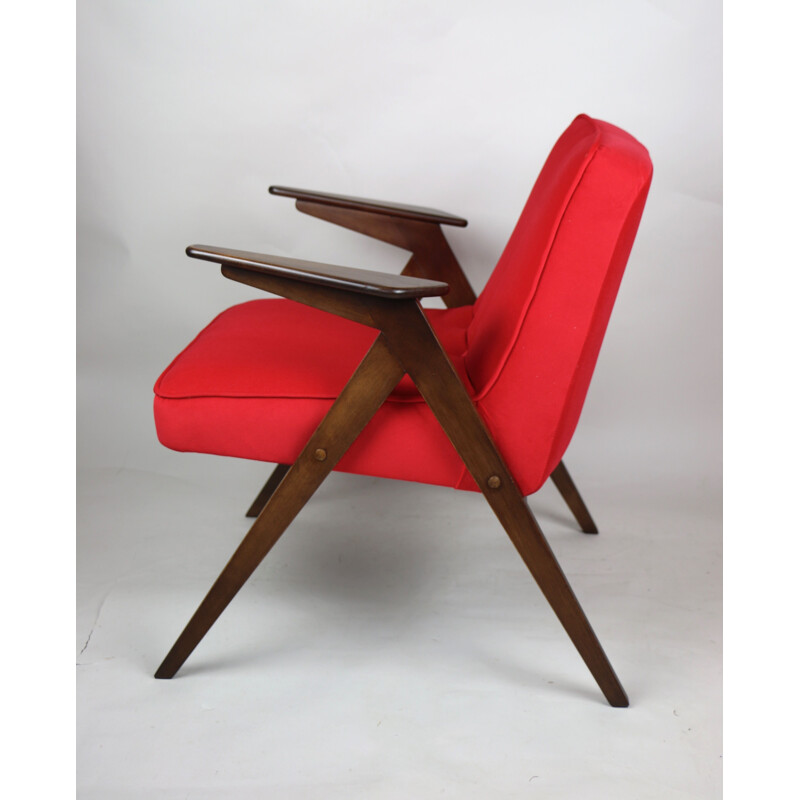 Vintage red Bunny armchair by Józef Chierowski, Polish 1970s