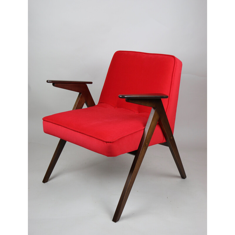 Vintage red Bunny armchair by Józef Chierowski, Polish 1970s