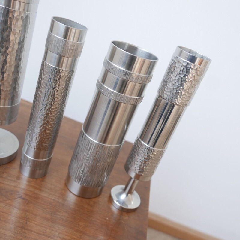 Set of 7 vintage modernist metal vases Collection n 2, German 1970s