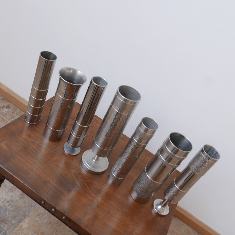 Set of 7 vintage modernist metal vases Collection n 2, German 1970s