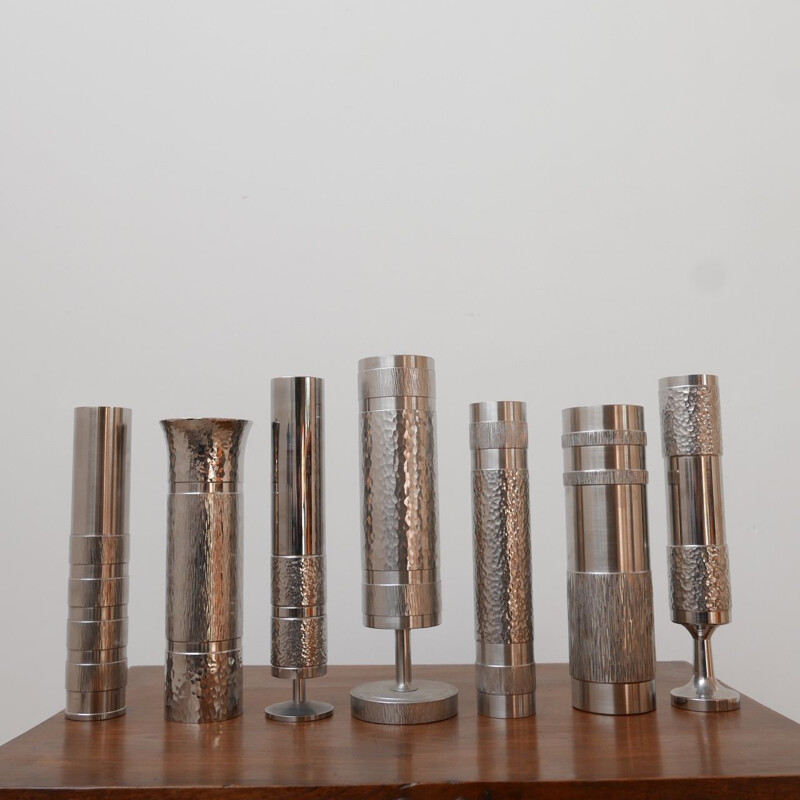 Set of 7 vintage modernist metal vases Collection n 2, German 1970s