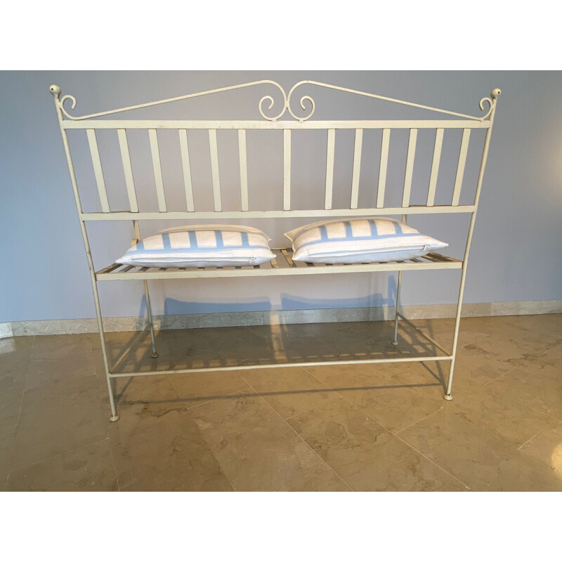 Vintage Wrought iron garden bench in white color, Italy 1970s