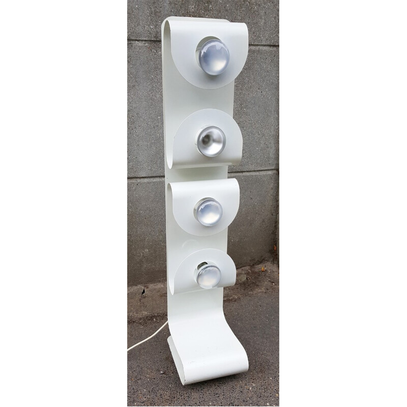 Italian totem floor lamp in white lacquered metal - 1970s