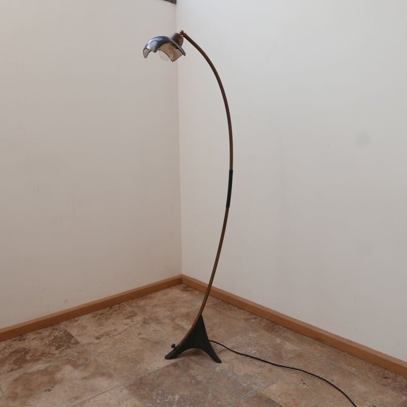 Vintage curved floor lamp with mercury shade, Netherlands 1960