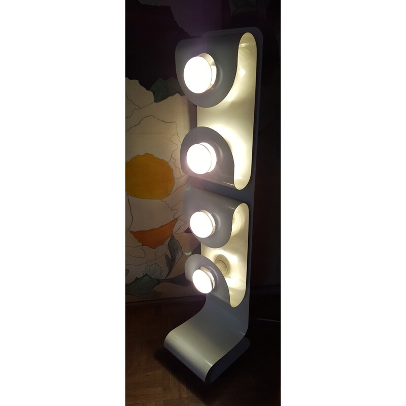 Italian totem floor lamp in white lacquered metal - 1970s