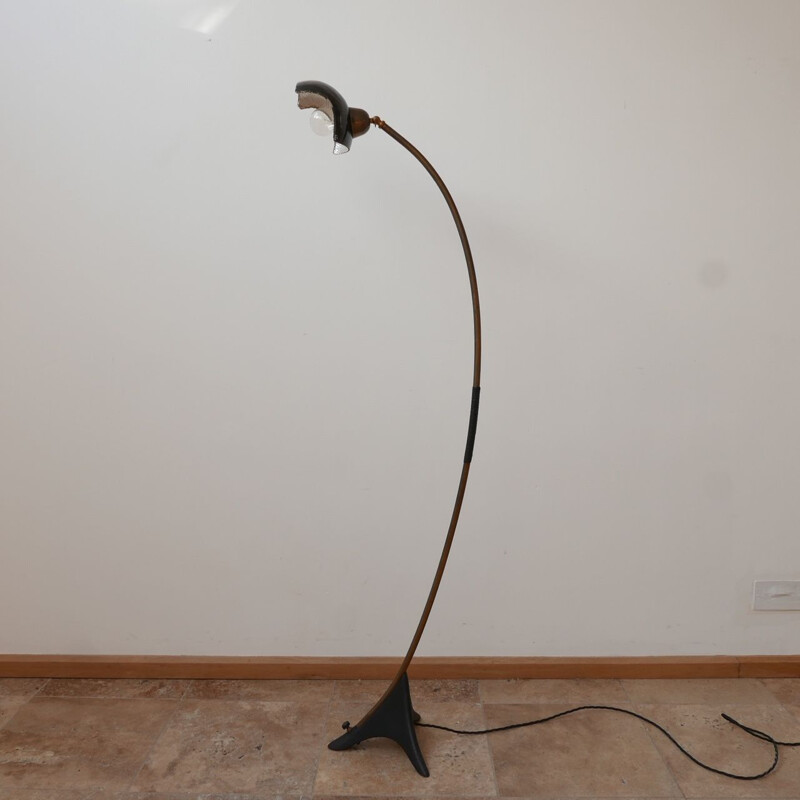 Vintage curved floor lamp with mercury shade, Netherlands 1960