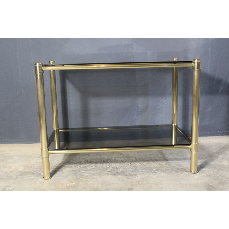 Vintage Smoked glass brass coffee table, Italy 1970s