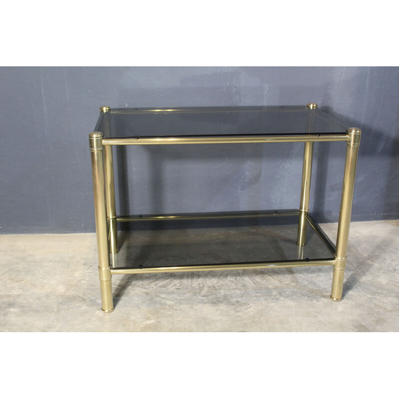 Vintage Smoked glass brass coffee table, Italy 1970s