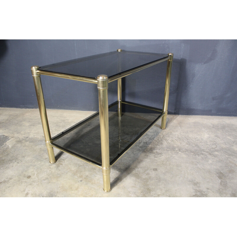 Vintage Smoked glass brass coffee table, Italy 1970s