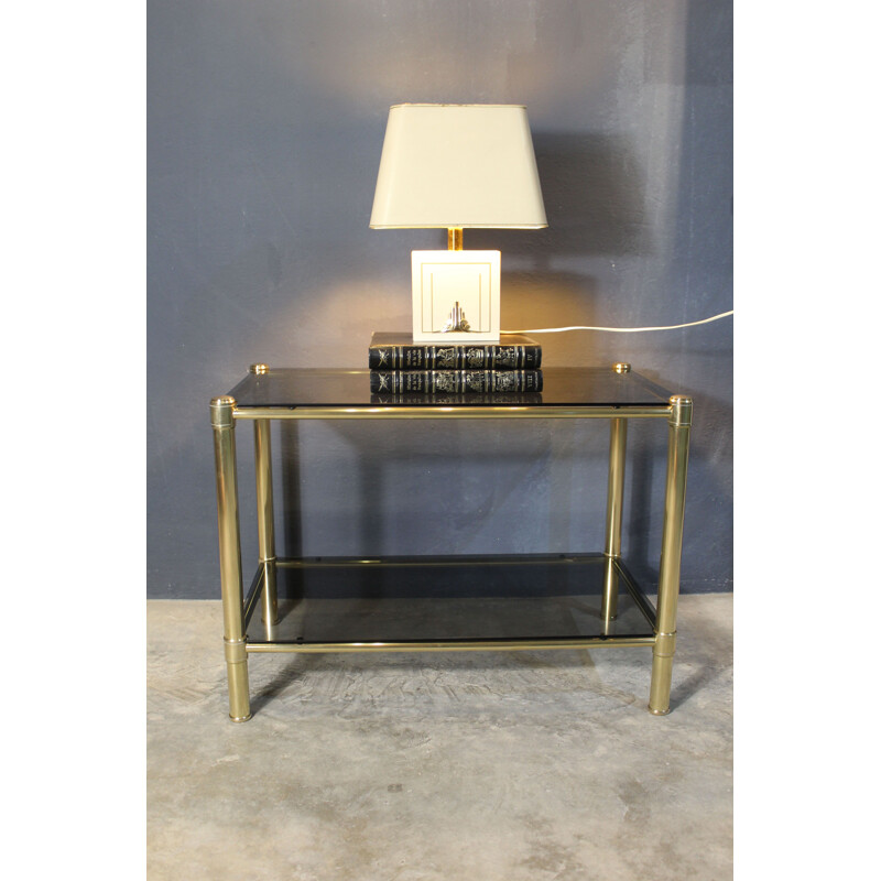 Vintage Smoked glass brass coffee table, Italy 1970s