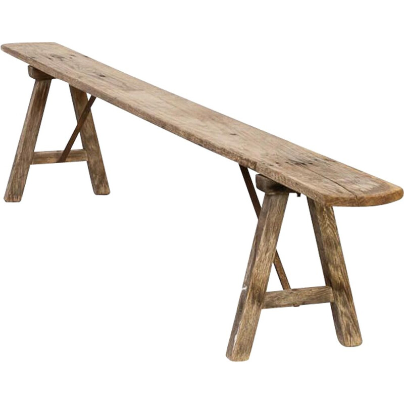 Banc vintage en bois organique 1950