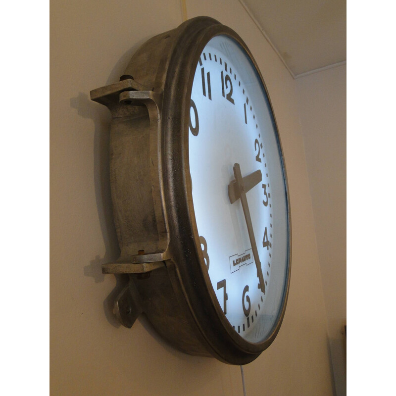 Lepaute station clock in aluminum and glass - 1930s