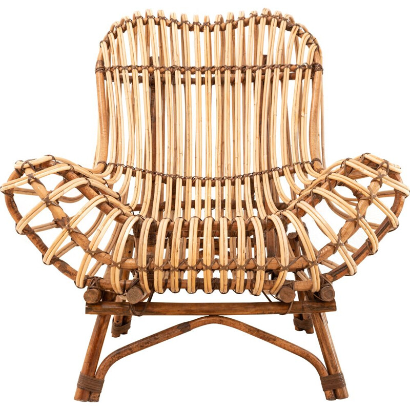 Vintage cane and rattan Armchair 1950s