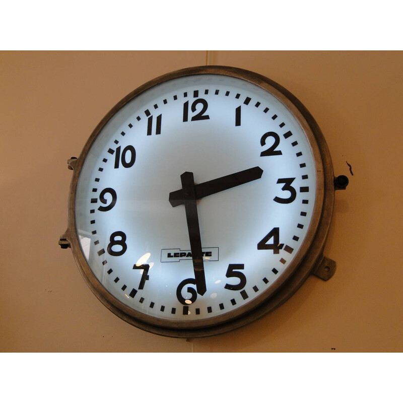 Lepaute station clock in aluminum and glass - 1930s