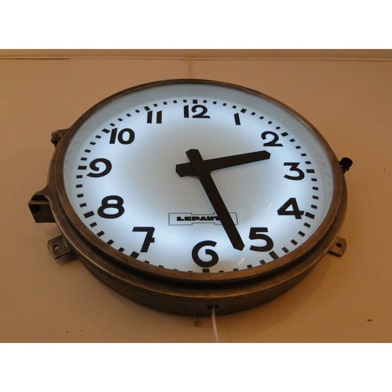 Lepaute station clock in aluminum and glass - 1930s