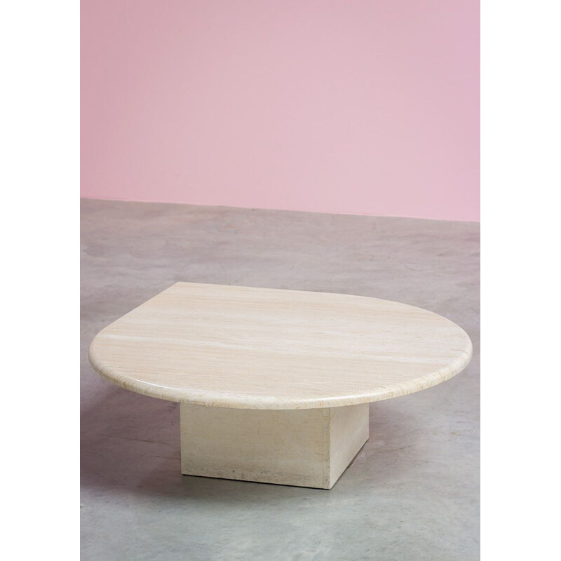 Vintage Postmodern Travertine Low Drop Coffee Table, Italy 1970s