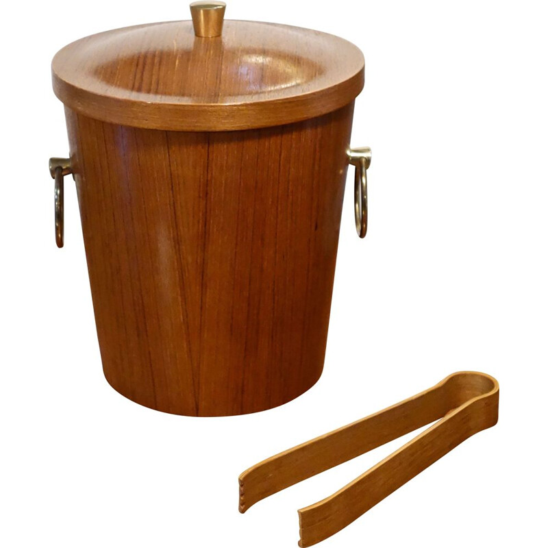 Vintage teak and brass ice bucket, Italian 1960s