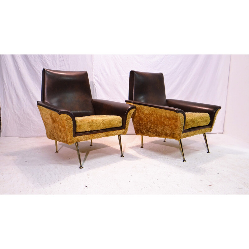 Pair of Italian brown armchairs - 1950s