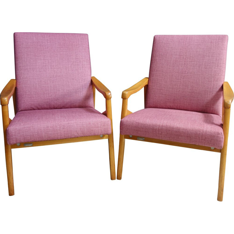 Vintage Pink Jiri Jiroutek chairs for Ton, Czechoslovakia 1960s