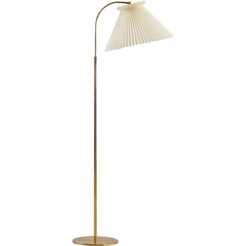 Vintage brass floor lamp with Le Klint shade adjustable height Danish