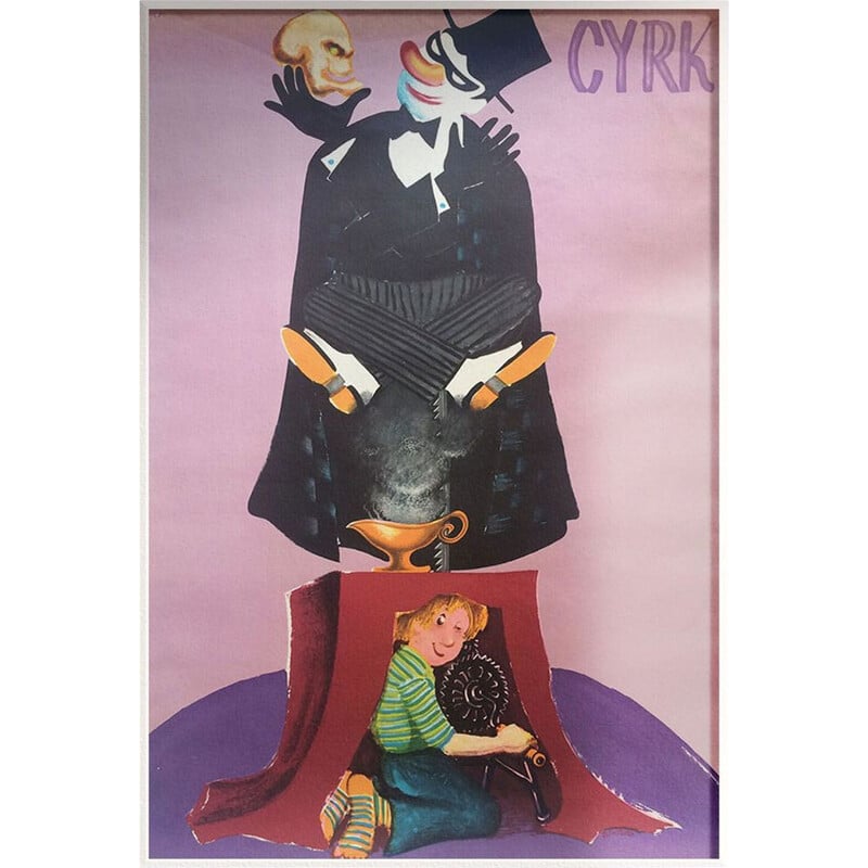 Affiche vintage originale Cyrk L'enfant et le magicien par Stanislaw Miedza-Tomaszewski, Polonaise 1974