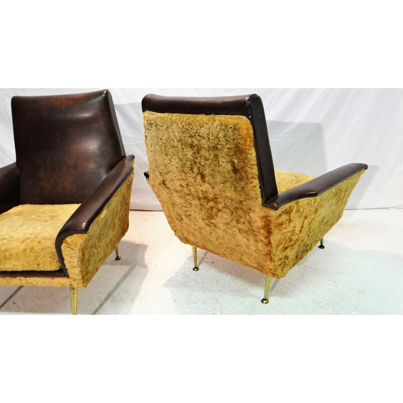Pair of Italian brown armchairs - 1950s