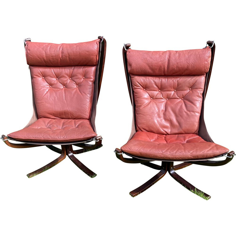 Pair of vintage High Back Falcon Chairs by Sigurd Resell 1971s