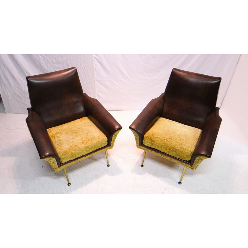 Pair of Italian brown armchairs - 1950s