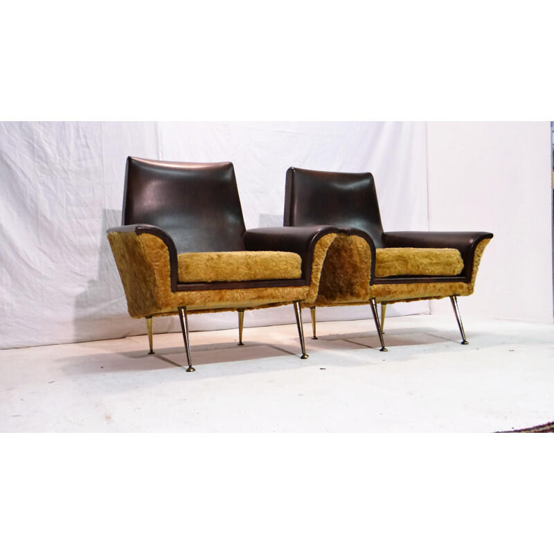 Pair of Italian brown armchairs - 1950s