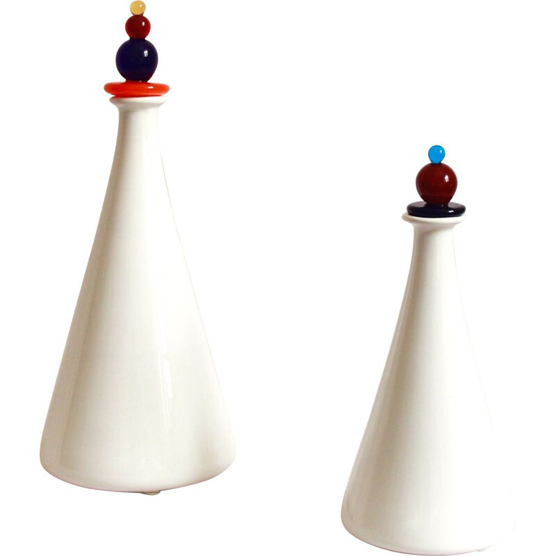 Pair of vintage Bottiglie Ceramic and Murano Glass Bottles, Italy 1980s