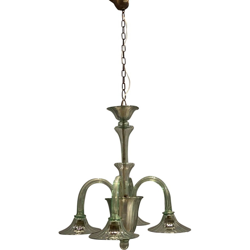 Vintage Green Murano Glass Chandelier by Paolo Venini 1940s
