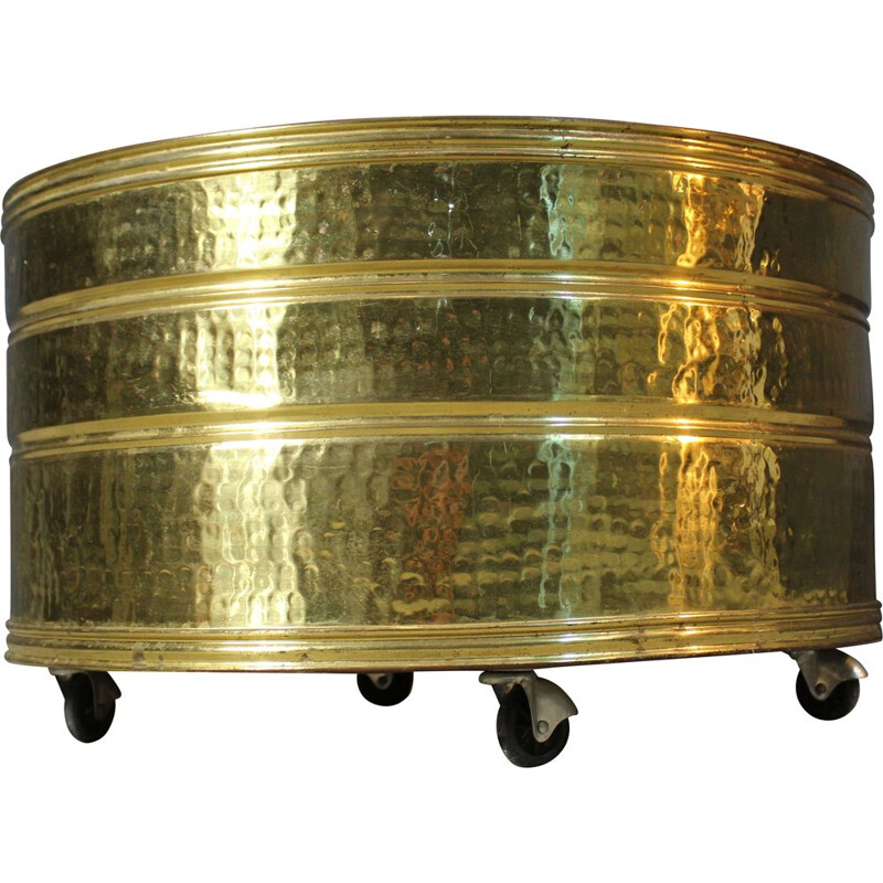 Vintage round brass vase holder, Italy 1970s