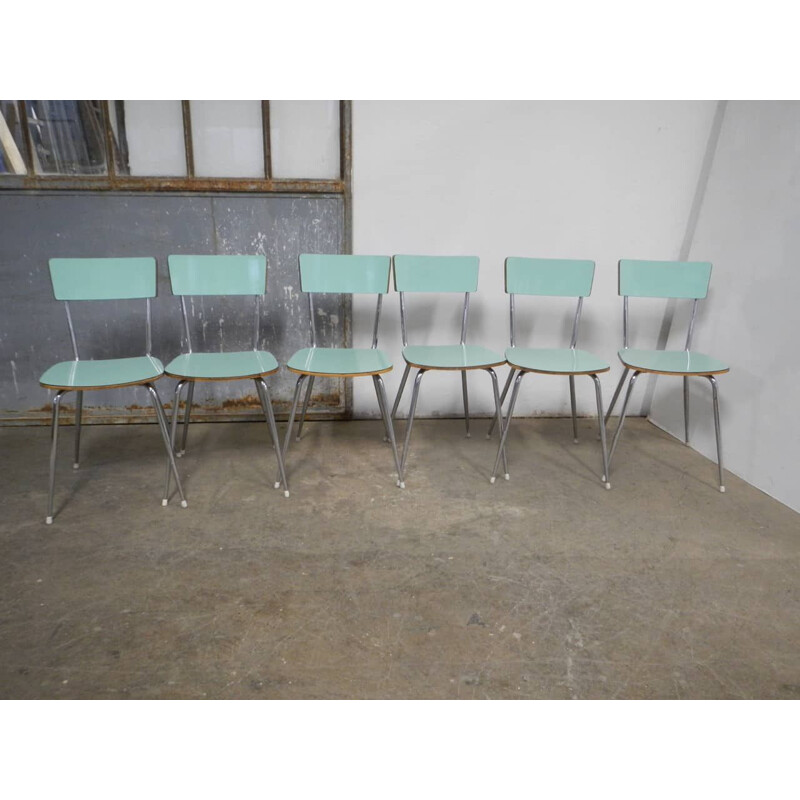 Set of 6 vintage green formica chairs 1950s