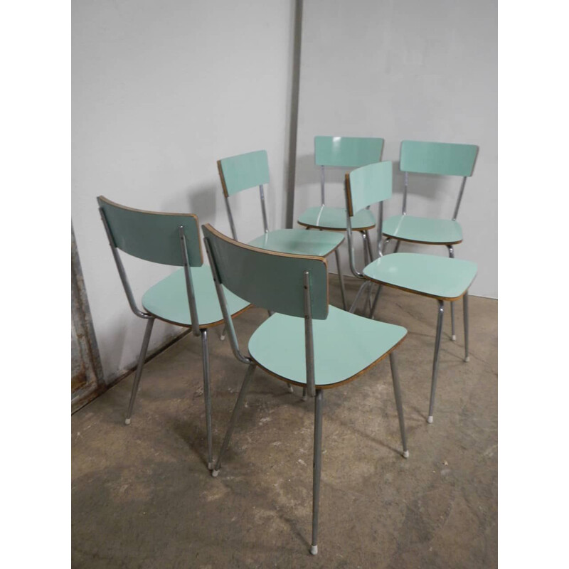 Set of 6 vintage green formica chairs 1950s