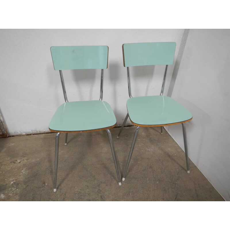 Set of 6 vintage green formica chairs 1950s