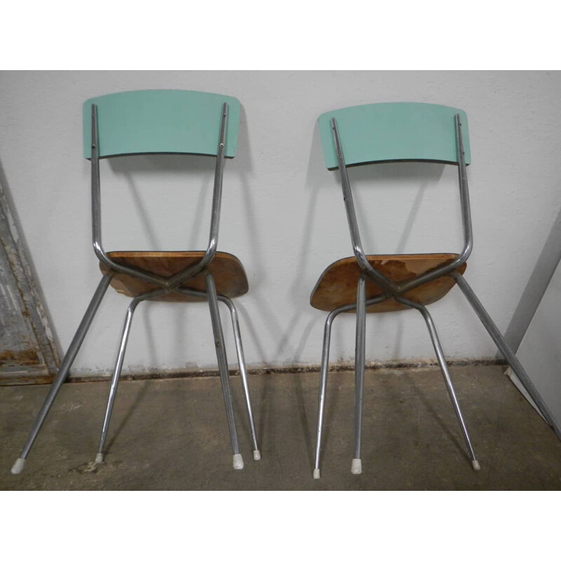 Set of 6 vintage green formica chairs 1950s