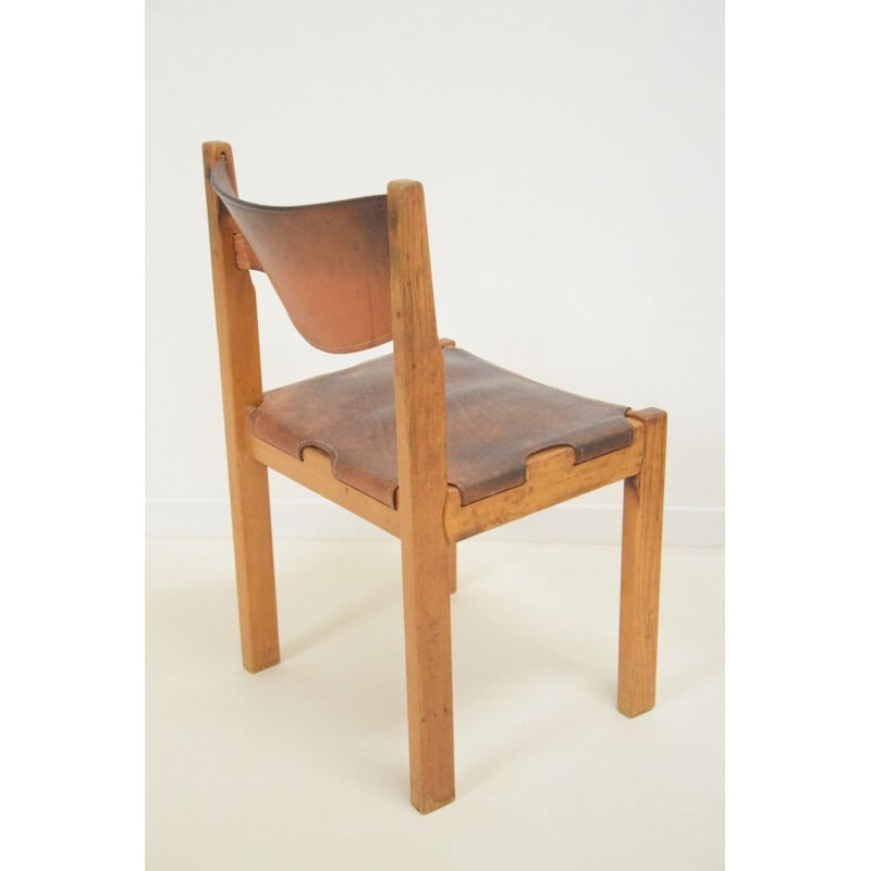 Set of 4 vintage minimalist leather chairs 1870s